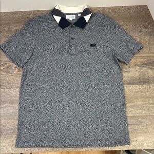 Lacoste Regular Fit Heathered Polo Shirt – Men’s Large – Navy & Cream Collar